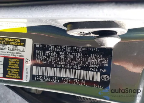 2014 Toyota Camry Hybrid Xle z USA, uszkodzony, nr VIN 4T1BD1FK8EU100550